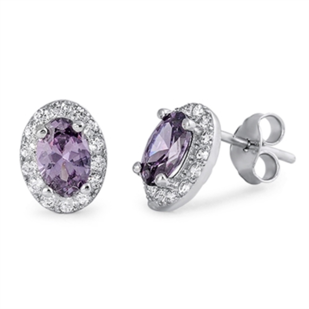 Amethyst Earrings with clear CZs